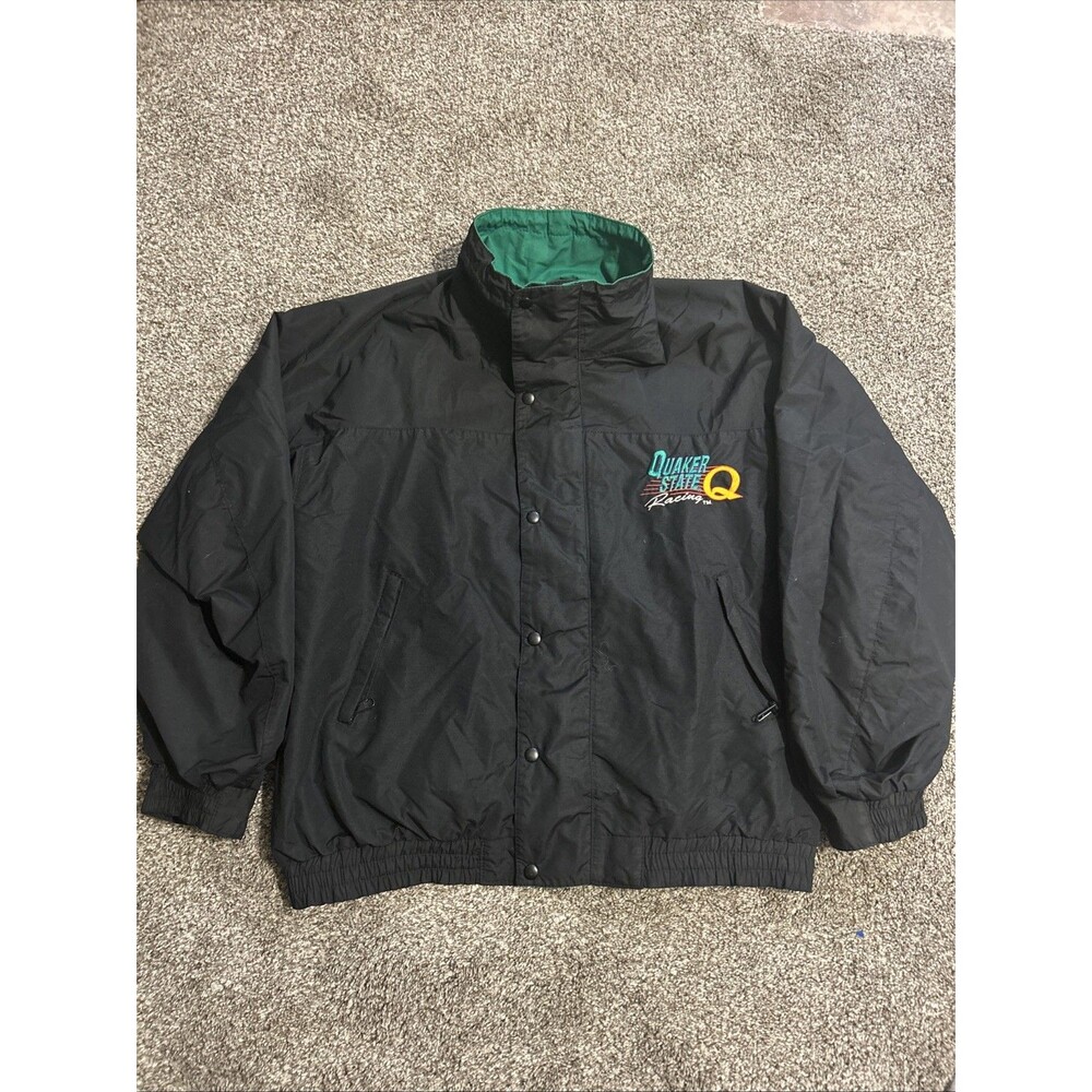 Vintage Quaker State Racing Full Zip Embroidered Black Crown Jacket Size XXL